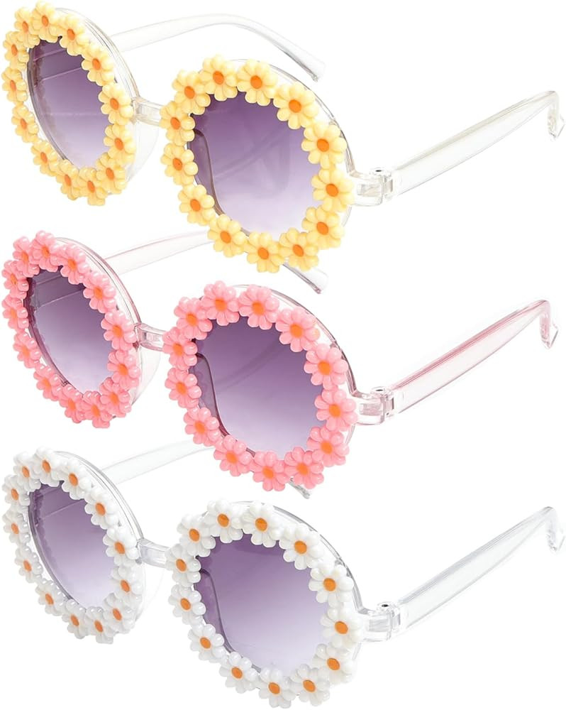 Girls Round Daisy Flower Sunglasses Flower Shaped Cute Glasses UV 400 Protection Outdoor Beach Ey... | Amazon (US)