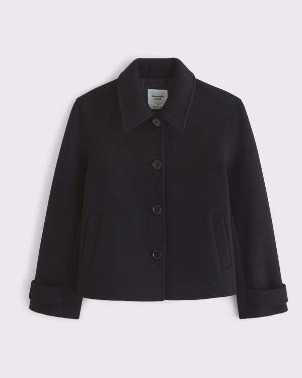 Short Button-Through Wool-Blend Coat | Abercrombie & Fitch (US)