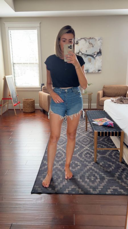 These denim shorts are so good! They are high waisted, longer in the back and I love the distressing. They fit tts, I am 5’8 143lbs and wearing a 4. Great price point too! I am styling them for a rodeo look tomorrow stay tuned. 

#LTKstyletip #LTKfindsunder50 #LTKSeasonal