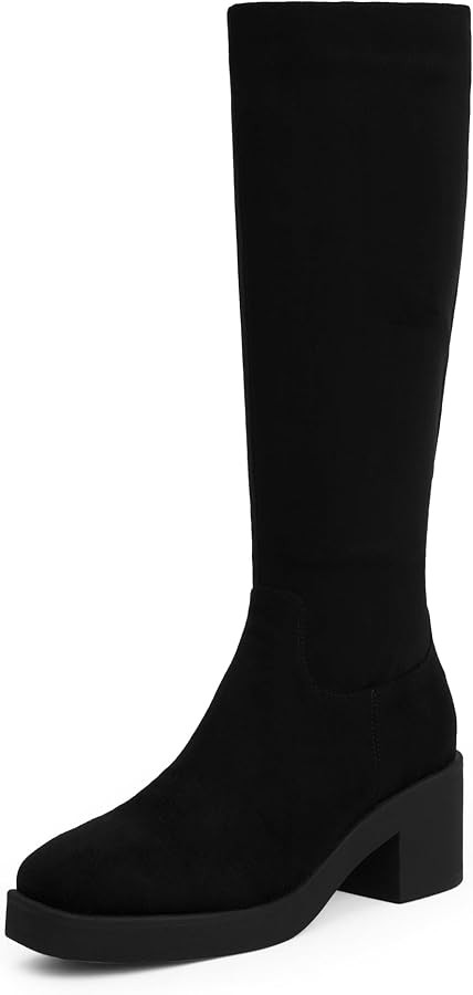 Modatope Platform Knee High Boots Square Toe Chunky Heel Boots for Women Side Zipper Block Heel W... | Amazon (US)
