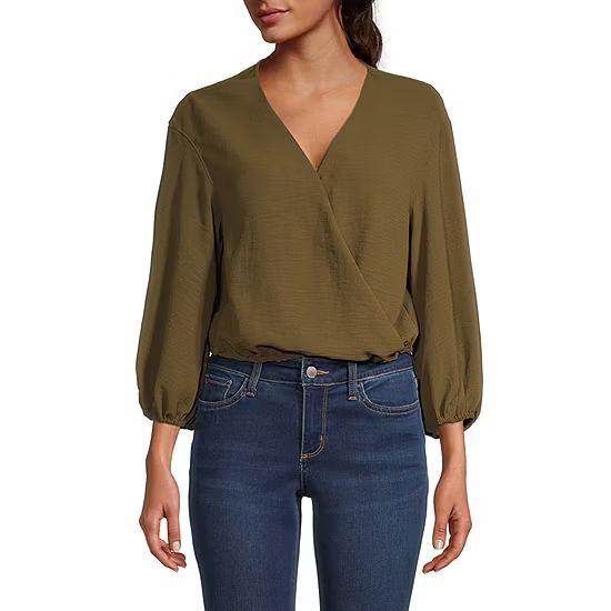 Worthington Womens V Neck Long Sleeve Blouse | JCPenney