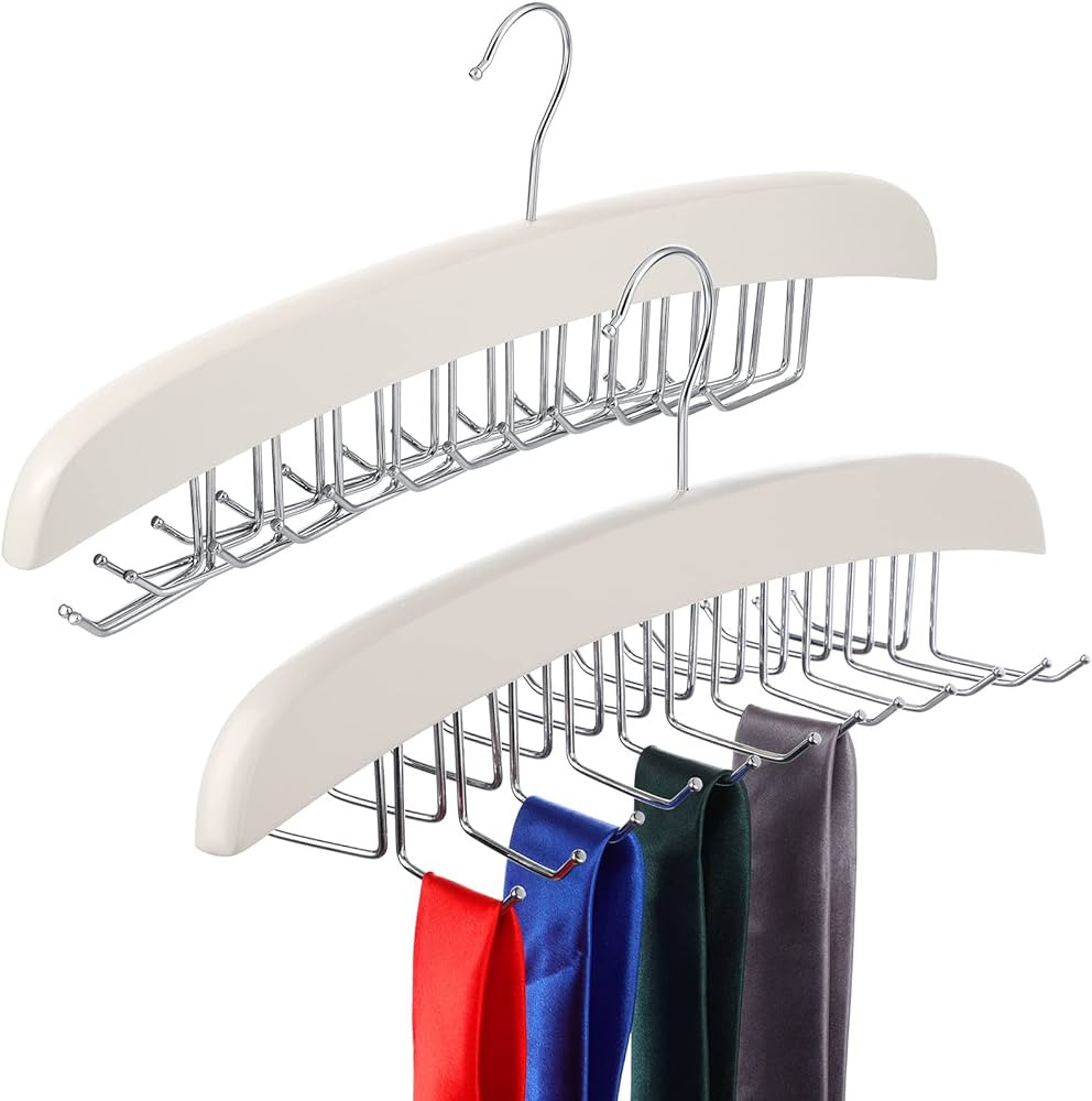 2 Pieces Belt Hanger Organizer for Closet Wooden 24 Belt Hooks Tie Belt Storage Tie Holder Belt R... | Amazon (US)