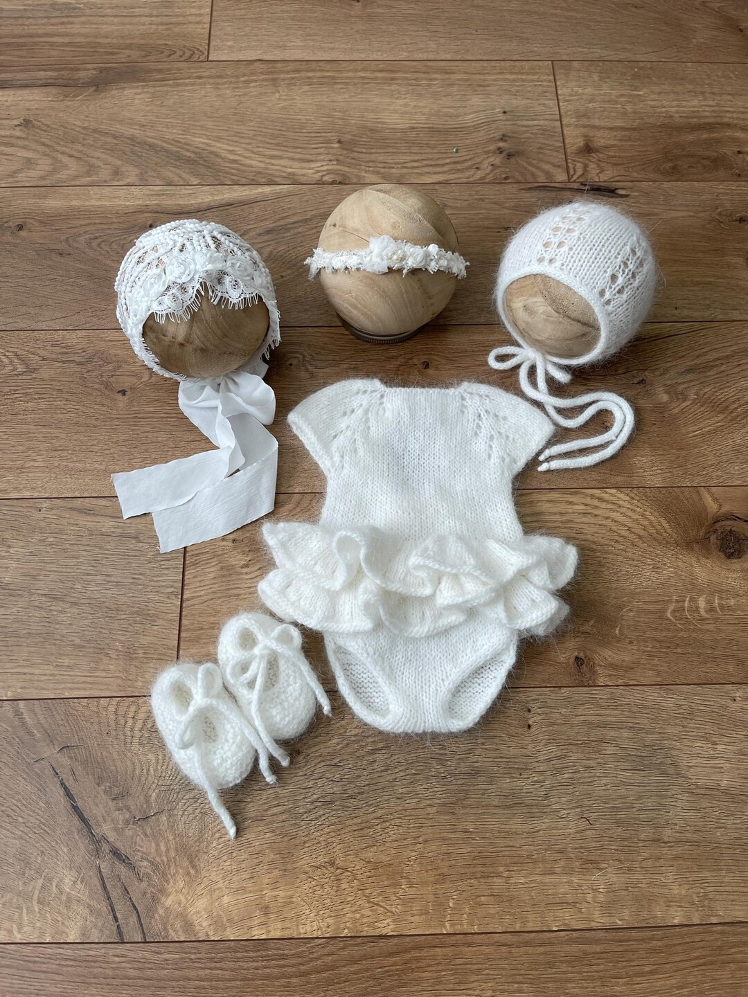 Knitted Baby Romper Tieback Girl Bonnet for Newborn Photo Prop Baby Dress for Infant Girl Present... | Etsy (US)