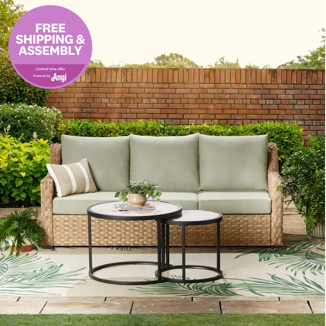 Better Homes & Gardens River Oaks Outdoor Sofa & 2 Nesting Tables with Patio Cover, Green - Walma... | Walmart (US)