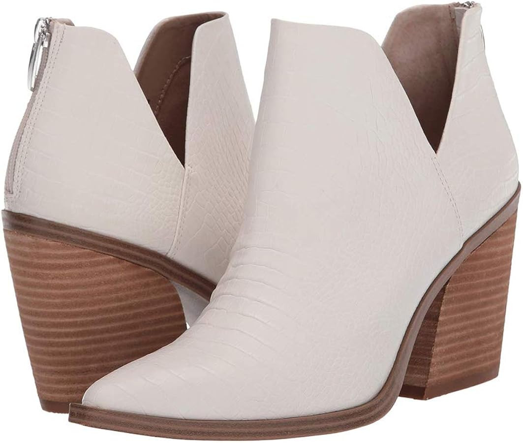 Kathemoi Womens Slip on Ankle Boots V Cutout Pointed Toe Chunky Stacked Mid Heel Booties | Amazon (US)