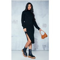 Black Boucle Knit Roll Neck Maxi Sweatshirt Dress | PrettyLittleThing CAN