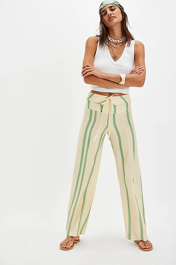 Pantalon fluide rayé LAGAAM Tashi en Vert/Jaune, pour femme taille: 42 chez Free People | Free People FR