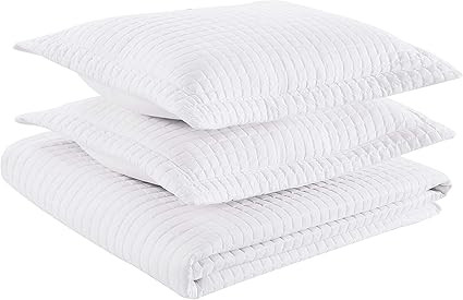Chezmoi Collection 3-Piece Solid Modern Quilted Bedspread Coverlet Set (Queen, White) | Amazon (US)