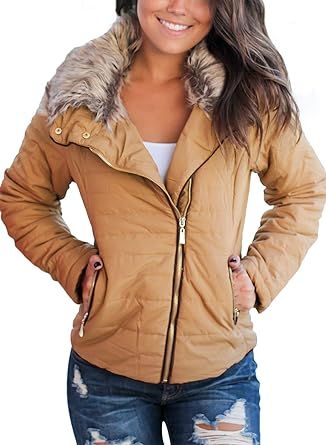 Dokotoo Womens Winter Fashion Zip Up Quilted Jacket Coat Outerwear (S-XXL,No Hooded) | Amazon (US)