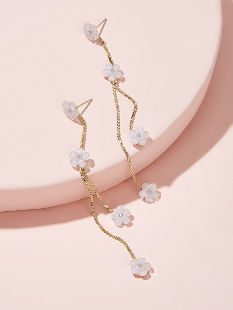 Flower Decor Long Strip Drop Earrings 1pair | SHEIN