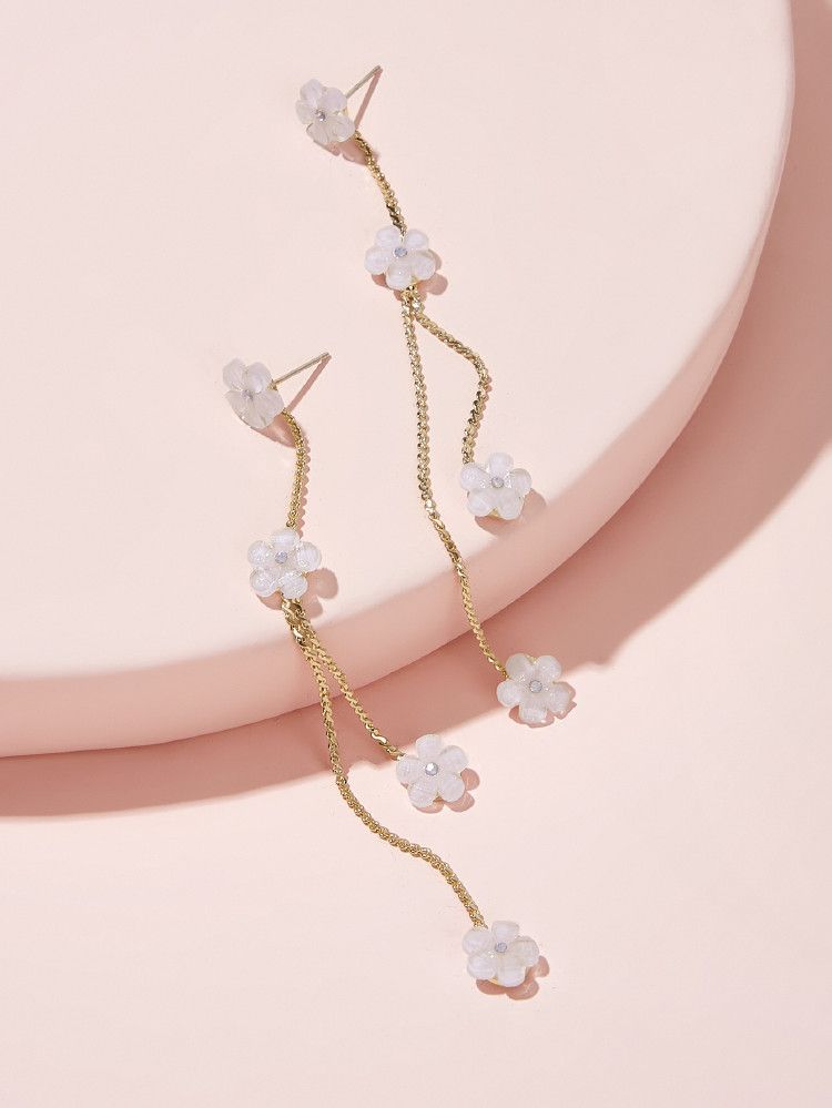 Flower Decor Long Strip Drop Earrings 1pair | SHEIN