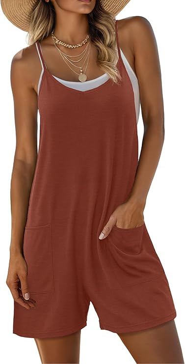 Lepunuo Womens Summer Casual Loose Rompers Athletic Sleeveless Stretchy Short Overalls Jumpsuits ... | Amazon (US)