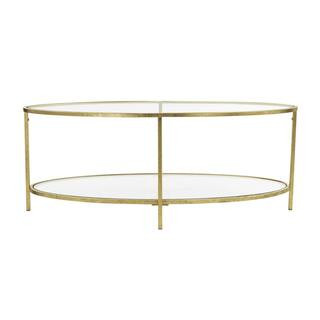 Home Decorators Collection Bella 46 in. Gold Leaf/Clear Large Oval Glass Coffee Table with Shelf ... | The Home Depot