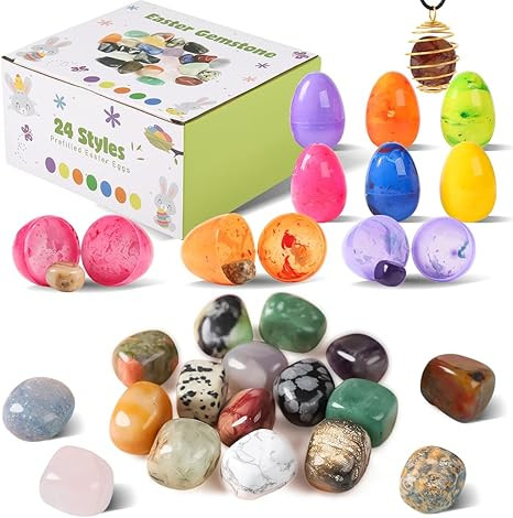 Filled Easter Eggs Fillers Stuffers Set, 24 Pack Prefilled Easter Eggs & Gemstones - Perfect for ... | Amazon (US)