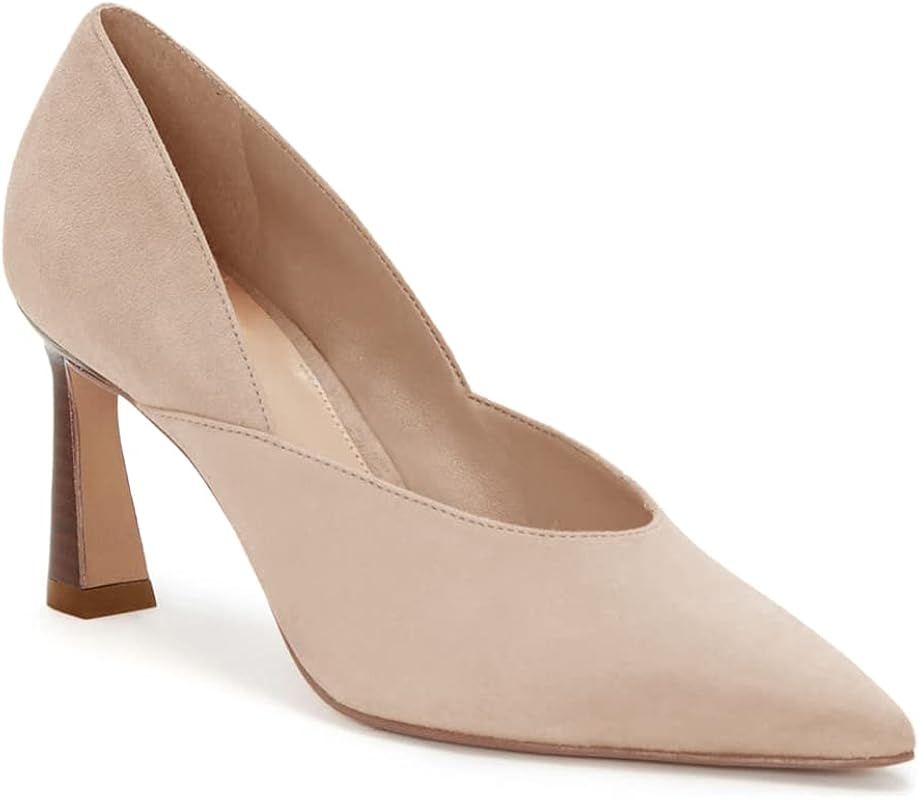 Govdaeor Womens Pointed Toe Spool Heel Pumps Slip-On Casual Ruffles High Heels Ladies Office Dress S | Amazon (US)