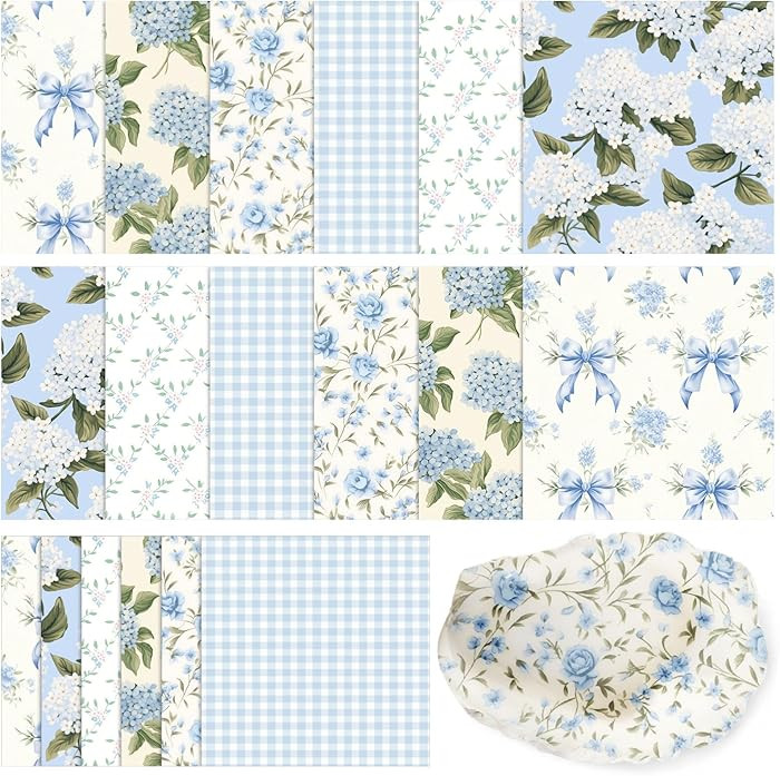 Yexiya 36 Sheet 6 Style Light Blue Hydrangea Paper Napkins for Decoupage Decorative Cocktail Napk... | Amazon (US)