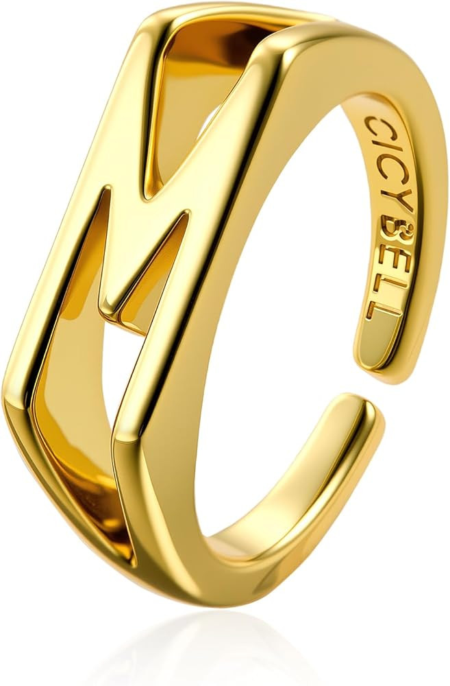 Cicy Bell Initial Rings for Women 18k Gold Plated Adjustable Letter Rings Bold Personalized Engra... | Amazon (US)