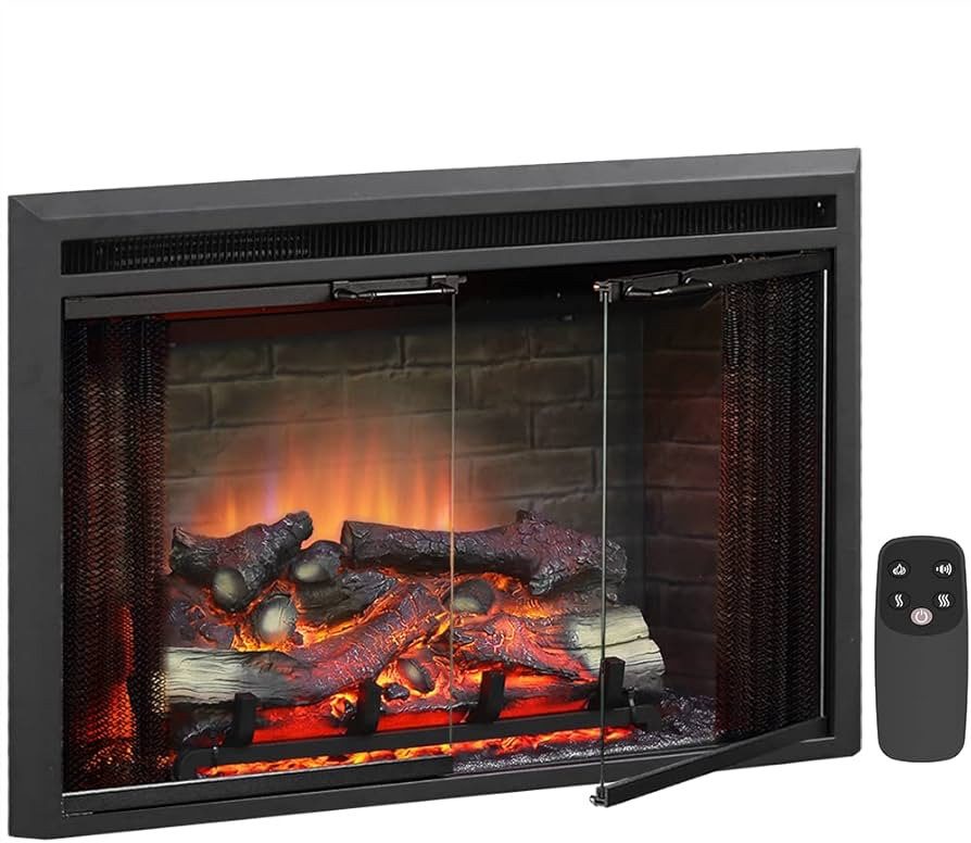 PuraFlame Klaus Electric Fireplace Insert with Fire Crackling Sound Glass Door and Mesh Screen, 7... | Amazon (US)