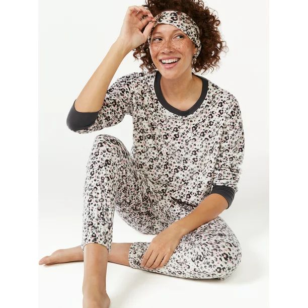 Joyspun Women's Velour Pajama Sleep Set with Eye Mask, 3-Piece, Sizes up to 3X - Walmart.com | Walmart (US)