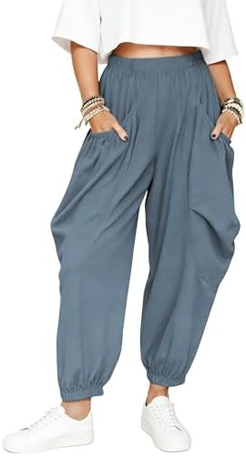 Himosyber Women's Baggy Harem Pants Casual Loose Elastic High Waist Lounge Sweatpants Comfy Jogge... | Amazon (US)