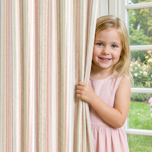 jinchan Linen Curtains 84 inch Candy Stripe for Kids Room Grommet 2 Panels | Amazon (US)
