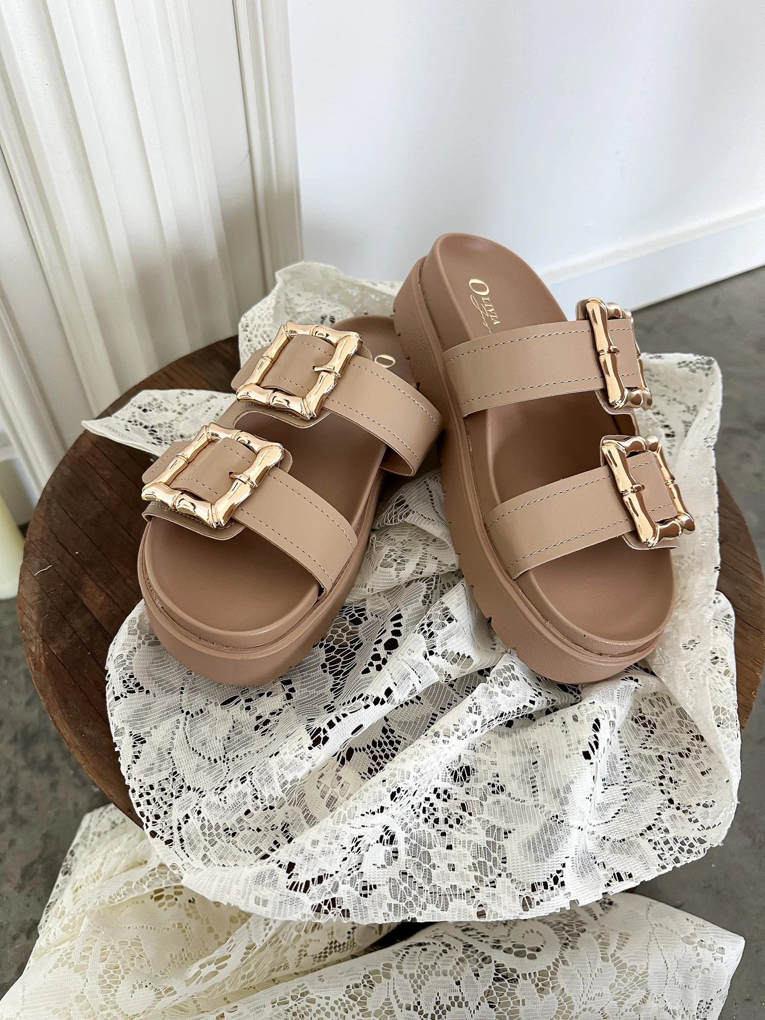 Beige Buckle Platform Sandals | Flourish in Frills