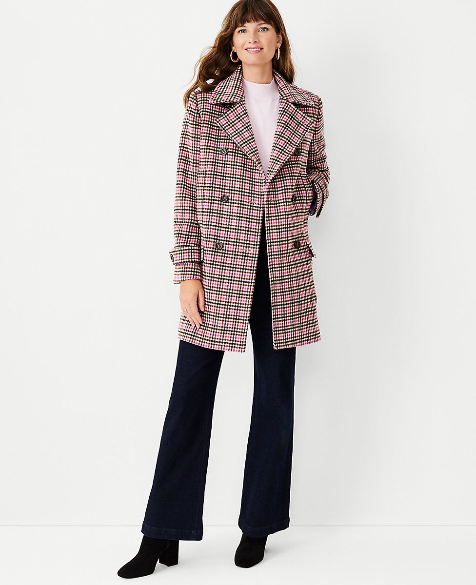 Houndstooth Wool Blend Peacoat | Ann Taylor (US)