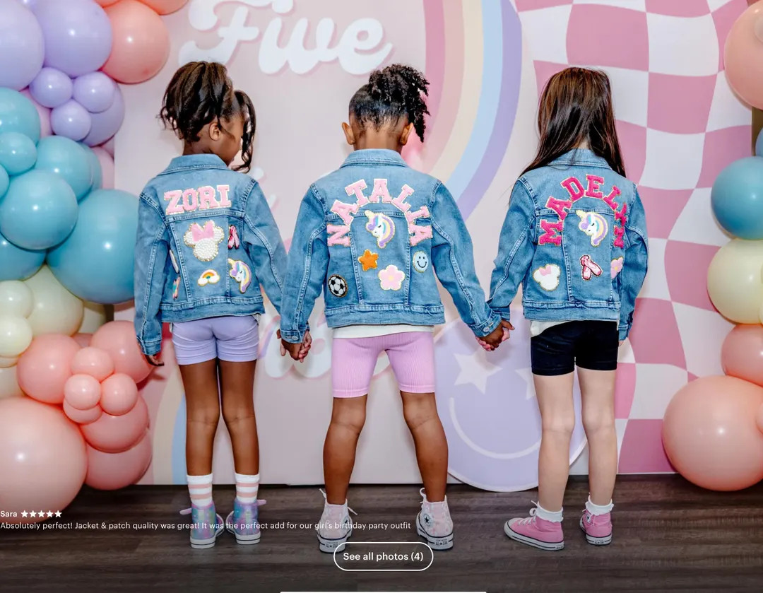 Chenille Letter Patch Jean Jacket, Custom Girls Toddler Chenille Name Patch Denim Jacket Boys Per... | Etsy (US)