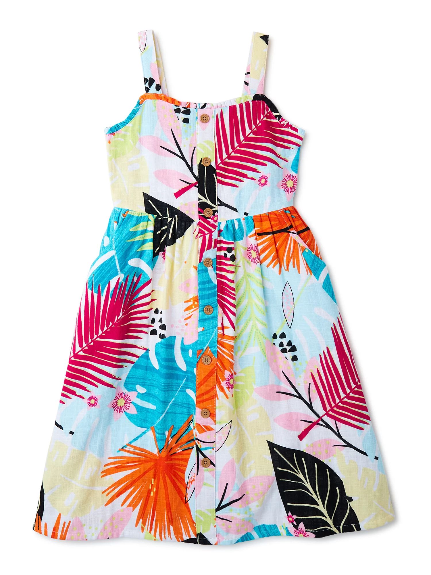 Wonder Nation Girls Button Front Dress, Sizes 4-18 & Plus - Walmart.com | Walmart (US)