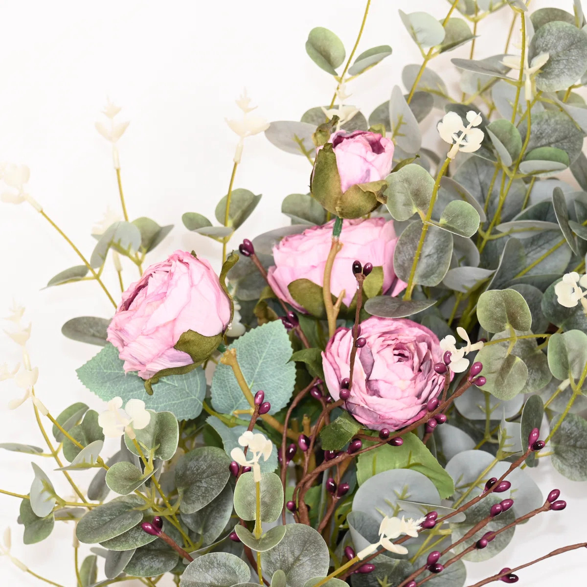 26" Artificial Everyday Eucalyptus Berry Rose Floral Front Door Wreath For Wedding Party Home Dec... | Wayfair North America