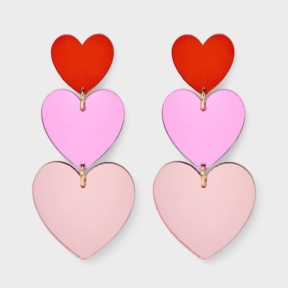 Valentines Mirrored Heart Post Drop Earrings - Pink/Red | Target