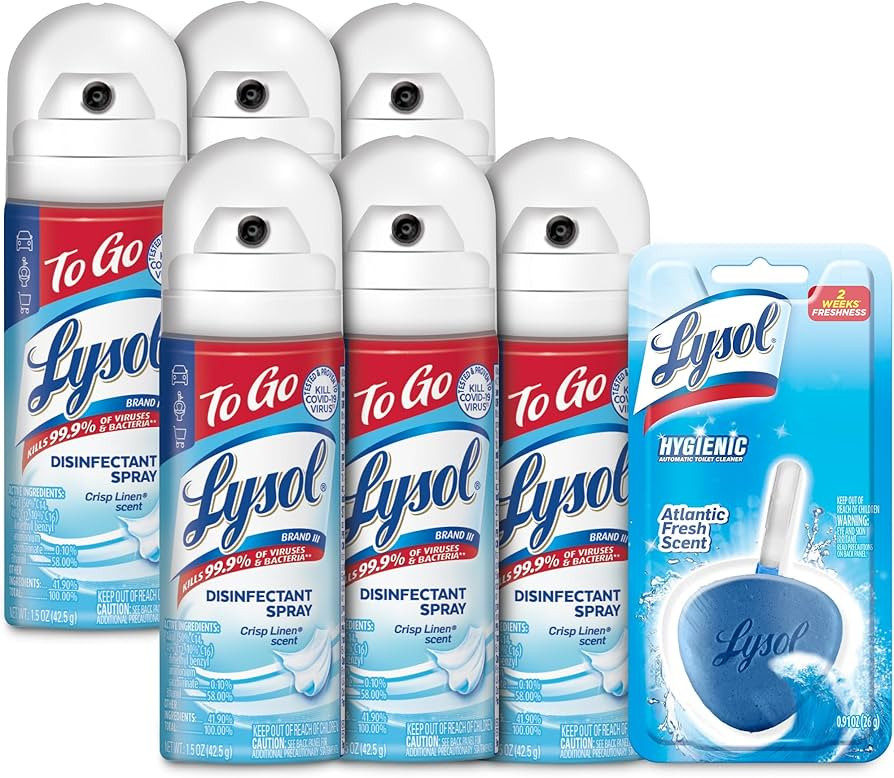 LYSOL Disinfectant Spray - `To Go` - Crisp Linen, 1.5 Oz (Pack of 6) - With 1ct Auto In-The-Bowl ... | Amazon (US)