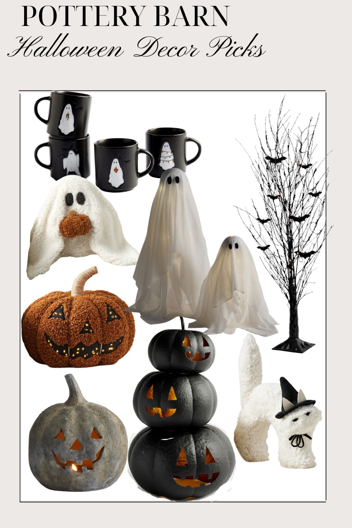 Pottery barn Halloween decor picks, mugs, pillows, ghosts, tree, jack o lantern, cat, pumpkin, terracotta 

#LTKunder100 #LTKSeasonal #LTKhome