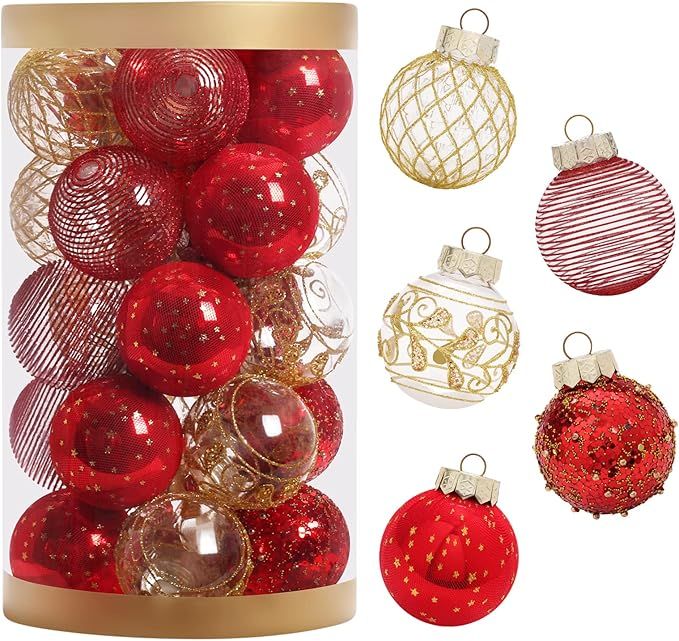 JIALEIXI 25PCS Christmas Ornaments Set, 2.36"/6CM Clear Plastic Shatterproof Christmas Ball Hangi... | Amazon (US)