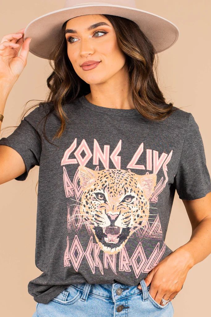 Long Live Rock'n'Roll Charcoal Gray Graphic Tee | The Mint Julep Boutique