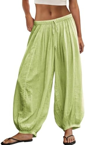 Panadila Women Balloon Pants Sheer Beach Pants Flowy Drawstring Wide Leg Trousers Summer Vacation... | Amazon (US)