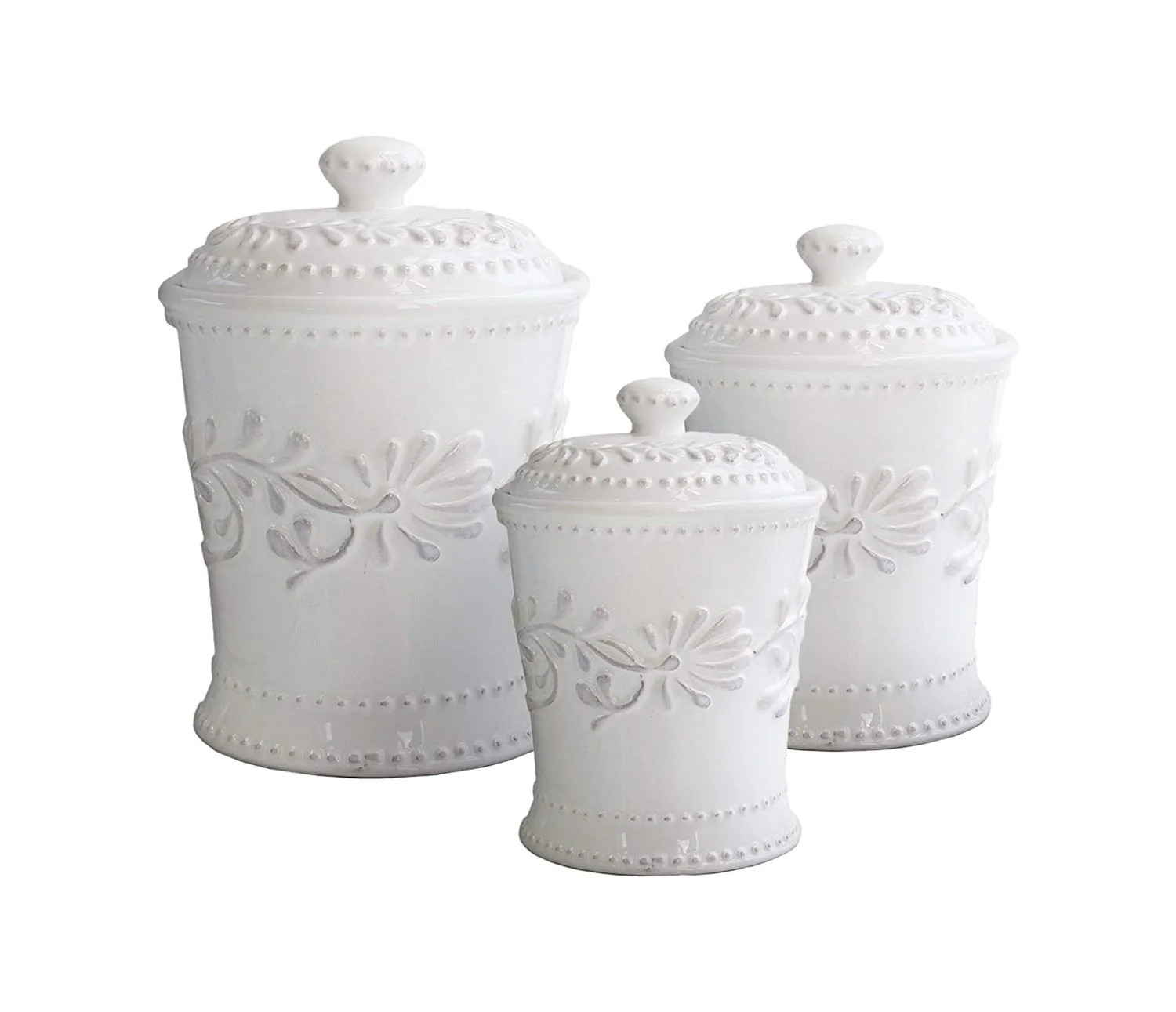 Bianca Leaf White Porcelain Variety Set of Three Kitchen Canisters, Table Top Storage | Walmart (US)