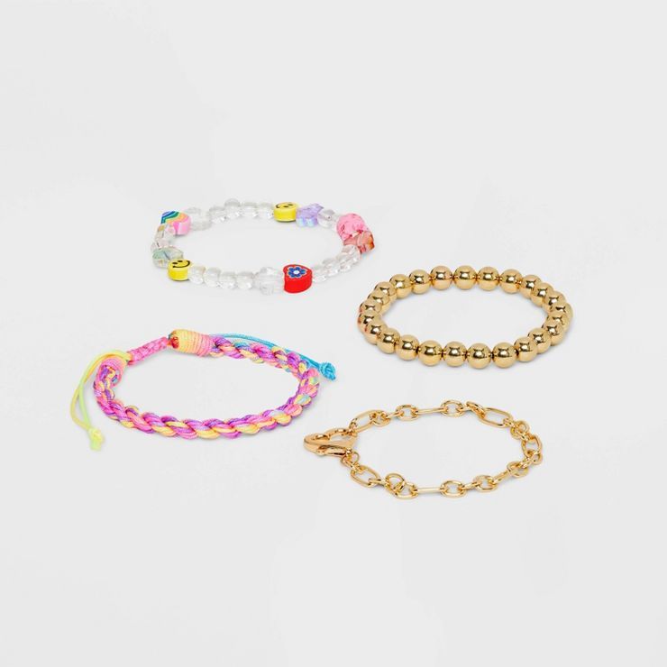Braided Cording and Mixed Beading with Heart Closure Bracelet Set 4pc - Wild Fable™ | Target