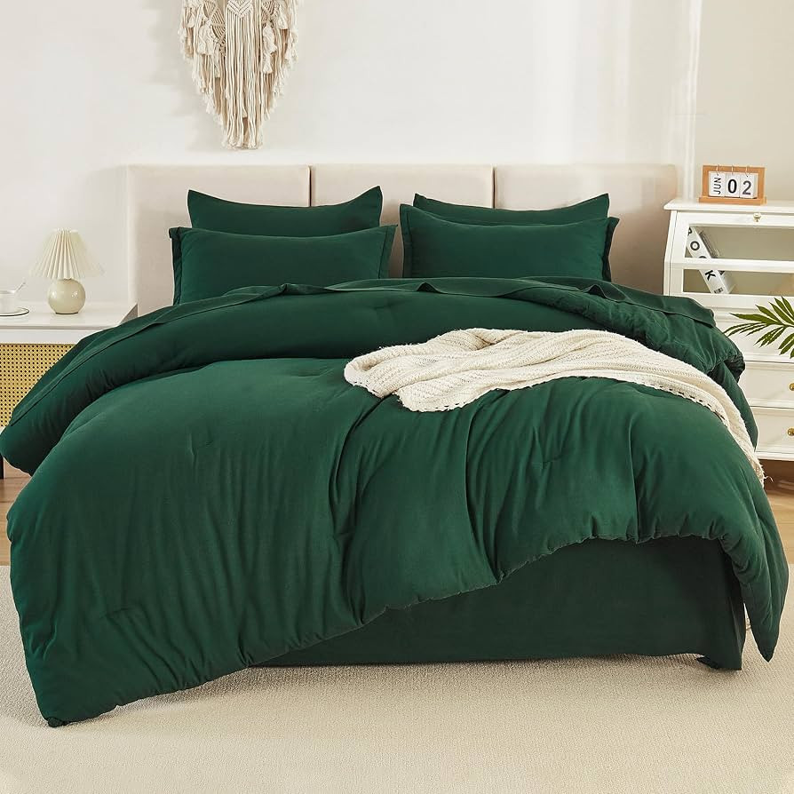 Litanika Full Size Comforter Sets Dark Emerald Green - 7 Pieces Bed in a Bag Full Beddding Comfor... | Amazon (US)