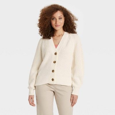 Women&#39;s Button-Front Cardigan - A New Day&#8482; Cream M | Target