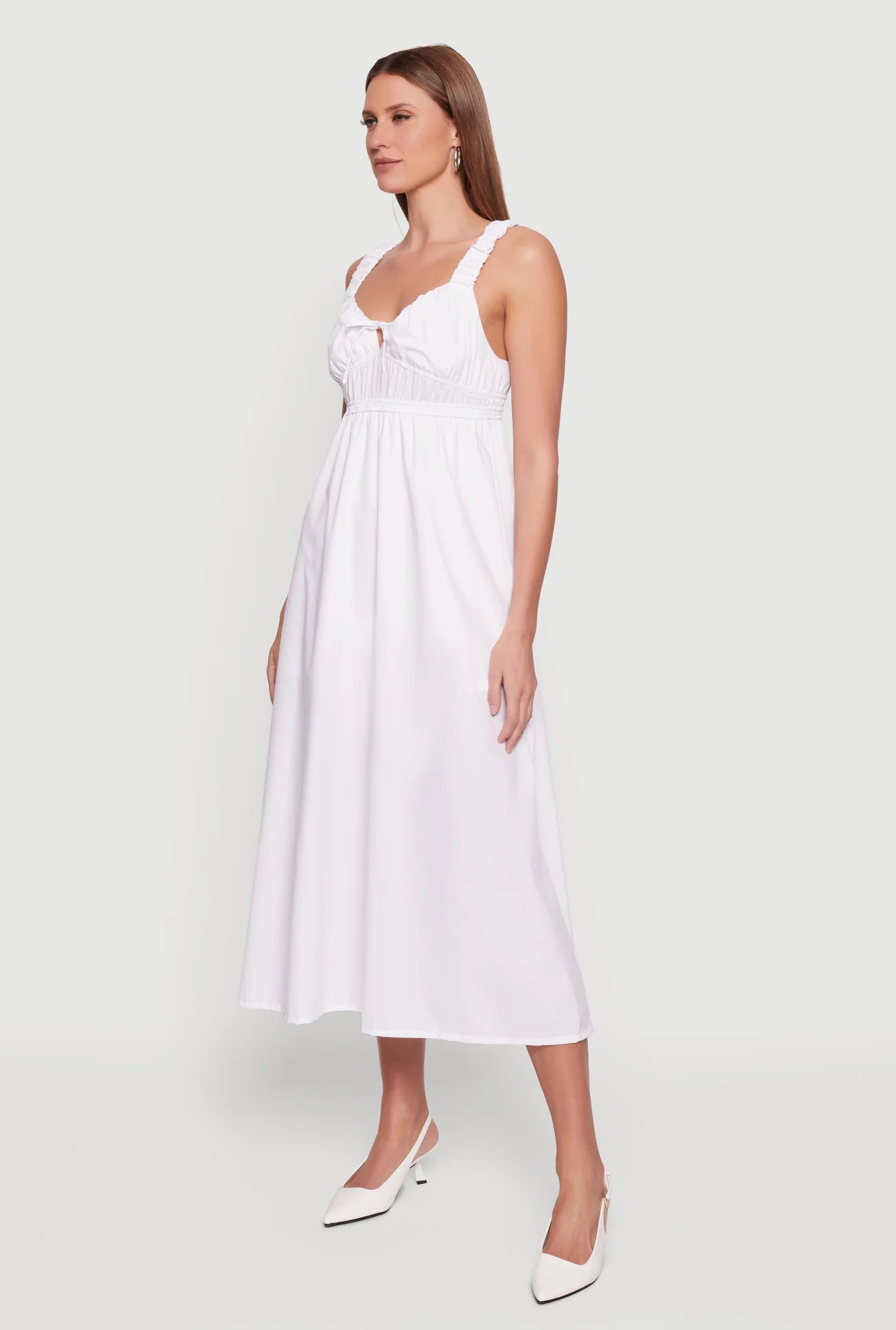 Poplin Tie Front Sleeveless Empire Waist Dress | Rainbow Shops