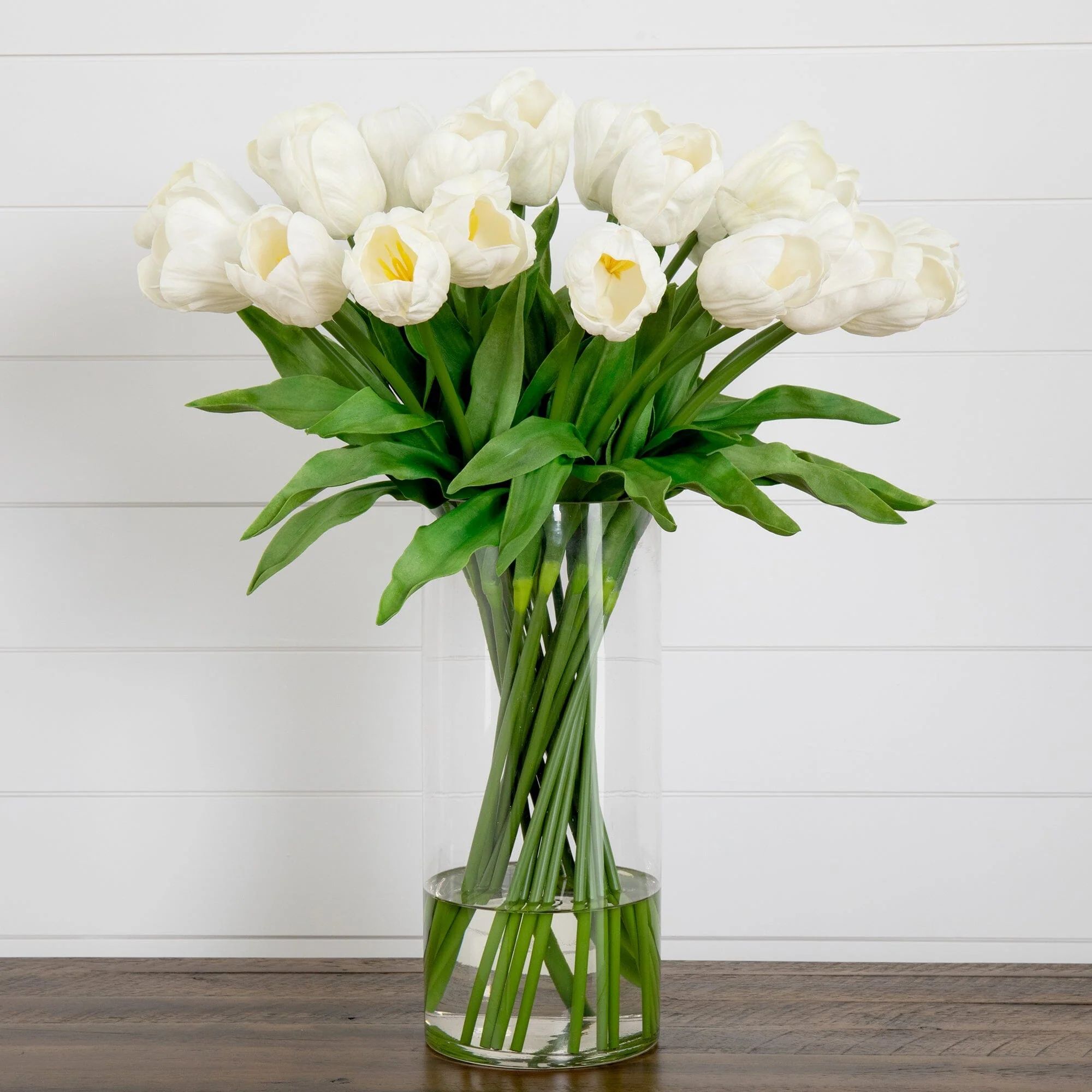 Signature Collection 26” Giant Tulip Artificial Arrangement in Glass Vase | Nearly Natural | Nearly Natural