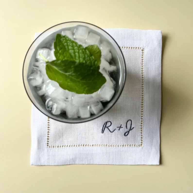 Custom Embroidered Linen Cocktail Napkin With Personalized Initials and Martini Glass - Etsy | Etsy (US)