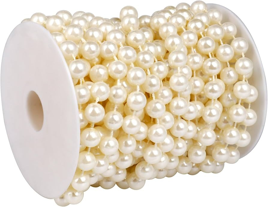 29.5 FT Pearl Beads Garland for Decoration, 10MM Craft Pearl Beads String Spool Ivory Color Faux ... | Amazon (US)