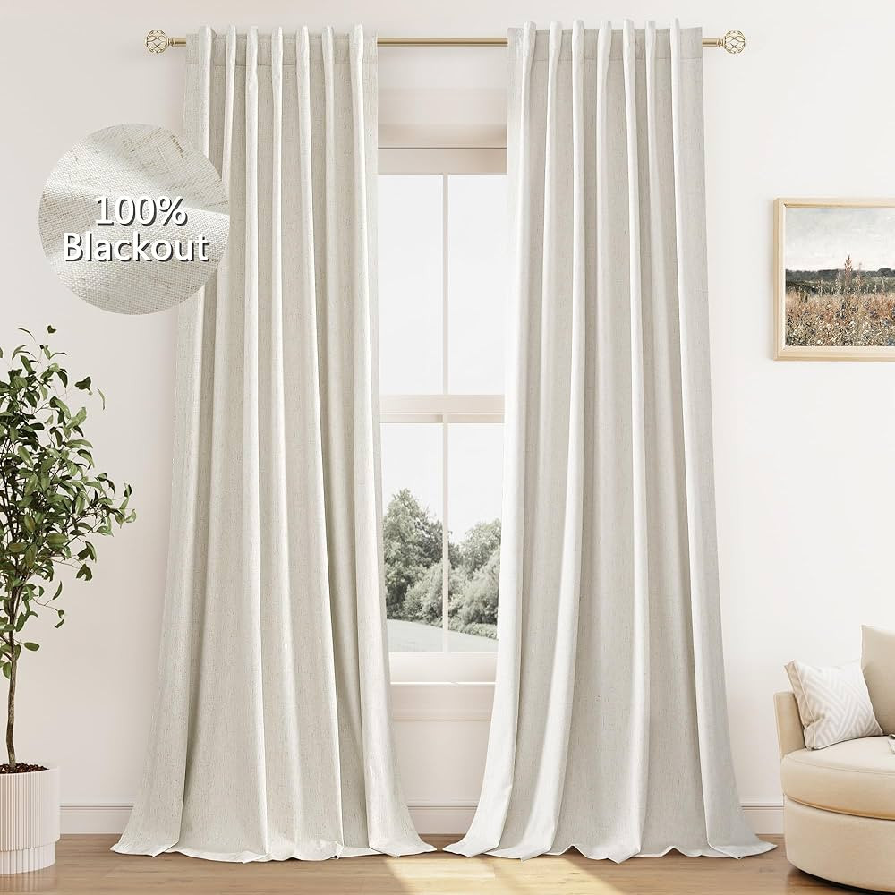 Cream Linen Blackout Curtains 84 Inch Length 2 Panels Set for Living Room Bedroom Back Tab Therma... | Amazon (US)