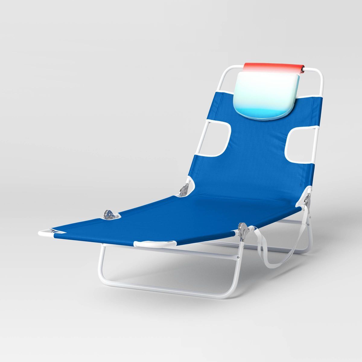 Recycled Fabric Outdoor Portable Beach Lounger with Headrest Blue - Sun Squad™ | Target