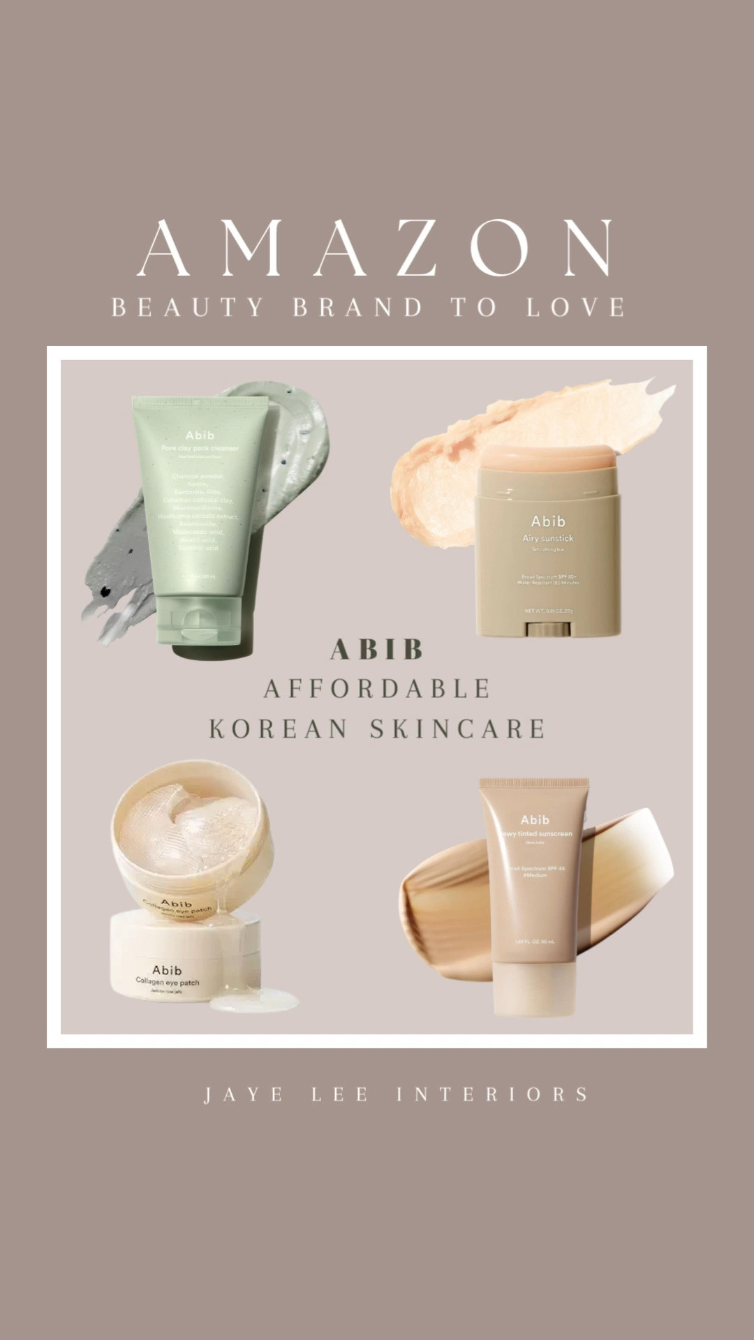 Hands down my favorite beauty brand of the summer! My go-to glide-on sunscreen, the awesome clay mask/cleanser, and the clear eye patches that you can barely notice in the carpool line! If you have yet to try Abib, I can't recommend highly enough! Also love that it all conveniently ships quick with Amazon! 
Amazon Beauty finds, Korean Skincare products, sunscreen, pore-minimizing mask, cleanser, eye serum, SPF tinted moisturizer #jleeinteriors 

 #LTKgrwm #LTKOver40 #LTKBeauty