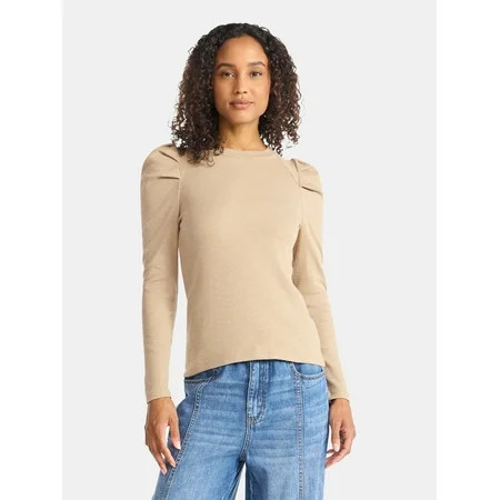 Time and Tru Women's Top with Long Puff Sleeves, Size XS-XXXL | Walmart (US)