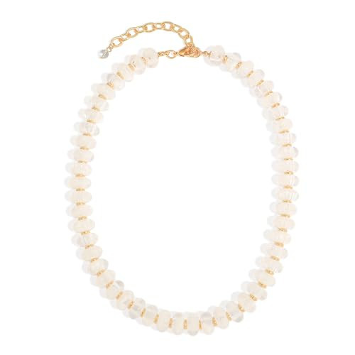 HUAYUNFANG Chunky Beaded Necklace for Women Trendy 14MM Cream White Resin Beads Necklaces Statement Choker Necklace Boho Summer Beach Choker Jewelry | Amazon (US)