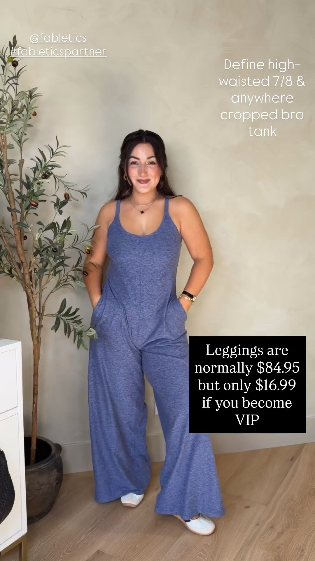 New arrivals from @Fabletics!! 

Cloud Jersey wide leg onesie 
Size small short 
Color velvet dawn heather 

Define high waisted 7/8 leggings 
Size small 
They smooth and sculpt! 

Anywhere cropped bra tank 
Size small 

5’0” 140lbs

#LTKgrwm #LTKActive #LTKPetite